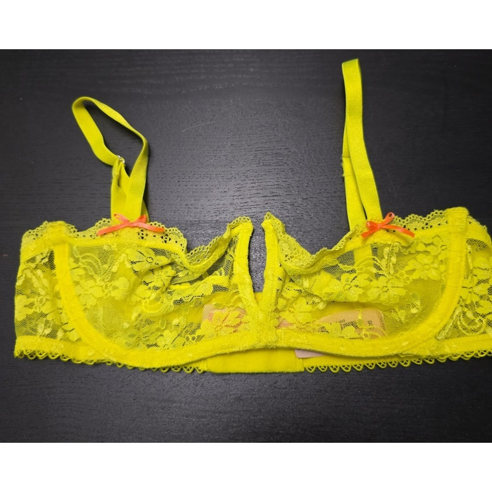 NWT Victoria's Secret 32B Neon yellow lacey underwire unlined demi bra Nos 2014